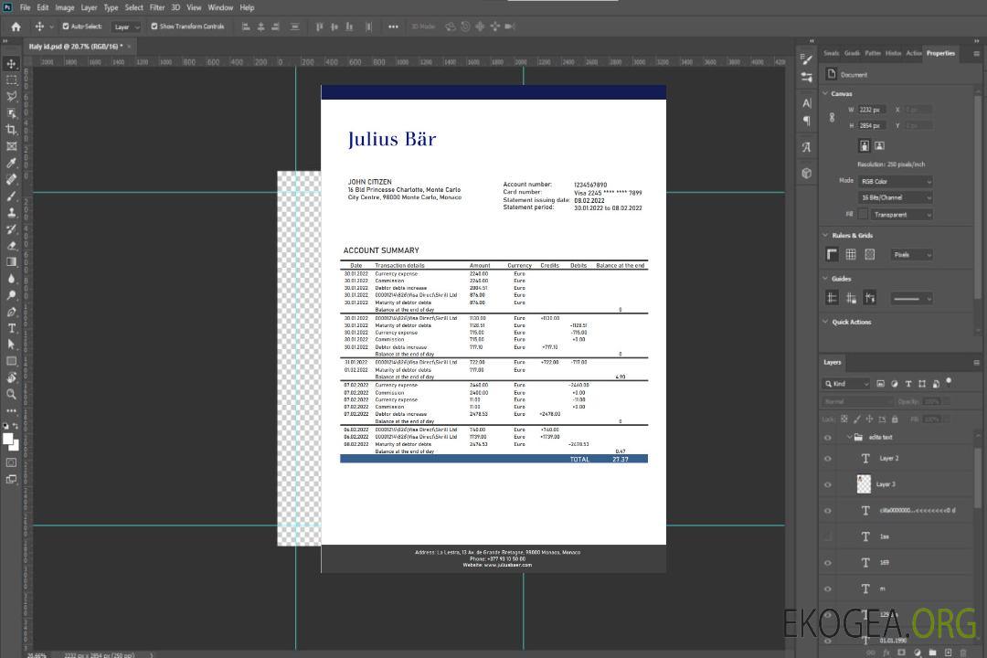Relevé bancaire Monaco Julius Bar template Relevé bancaire Monaco Julius Bar template